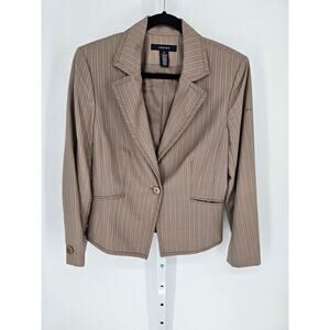 Jones Wear Women's Taupe Striped Polyester Blend Single Button Blazer Size 14